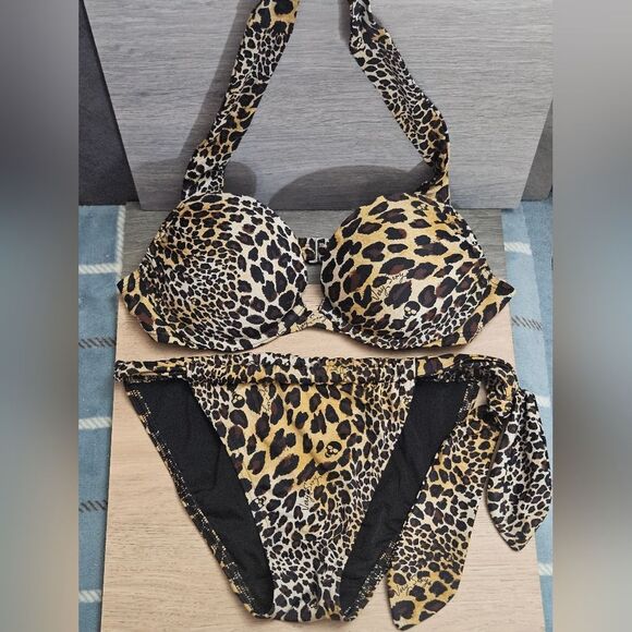 VICTORIA'S SECRET SWIM CHEETAH SKULL Y2K RETRO BOMBSHELL BIKINI 2 PIECE SWIMSUIT - Picture 2 of 11